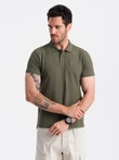 Men's BASIC single-color pique knit polo shirt - dark olive green V6 OM-POBS-0100