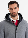Men's melange long coat with hood - grey V1 OM-COWC-0122