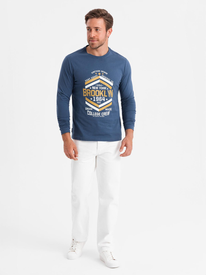 Men's collegiate style printed longsleeve - blue V2 OM-LSPT-0117