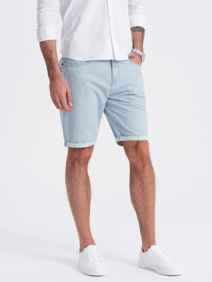 Men's denim shorts in delicate stripe - light blue V1 OM-SRDS-0129