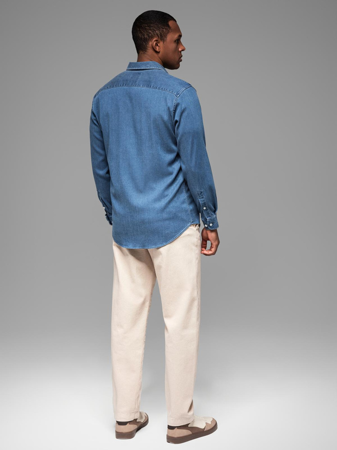 Cămașă bărbătească din bumbac cu model SLIM FIT - albastru marin V6 OM-SHCS-0151