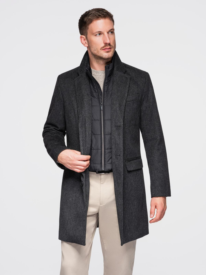 Unbuttoned men's wool blend coat - graphite V2 OM-COWC-0121
