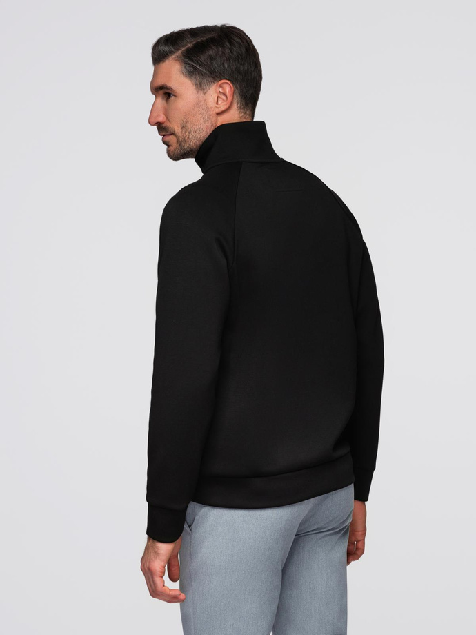 Men's sweatshirt with unbuttoned high collar and contrasting print - black V1 OM-SSZP-0211