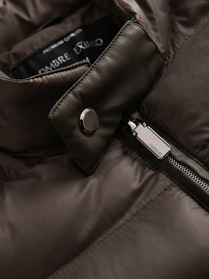 Jachetă matlasată clasică pentru bărbați cu guler înalt - olive V3 OM-JALP-0261