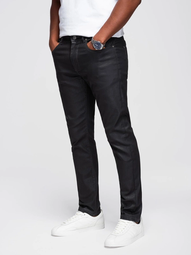 Pantaloni SLIM FIT din denim cerat pentru bărbați - negru V3 OM-PADP-0149