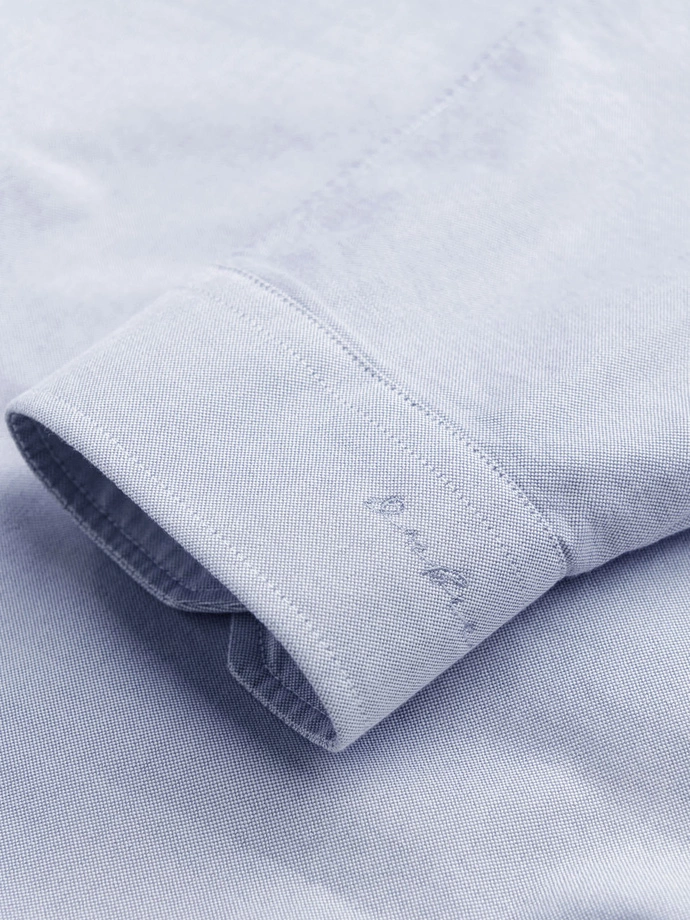 Elegant men's oxford shirt with embroidery - blue V1 OM-SHOS-0172
