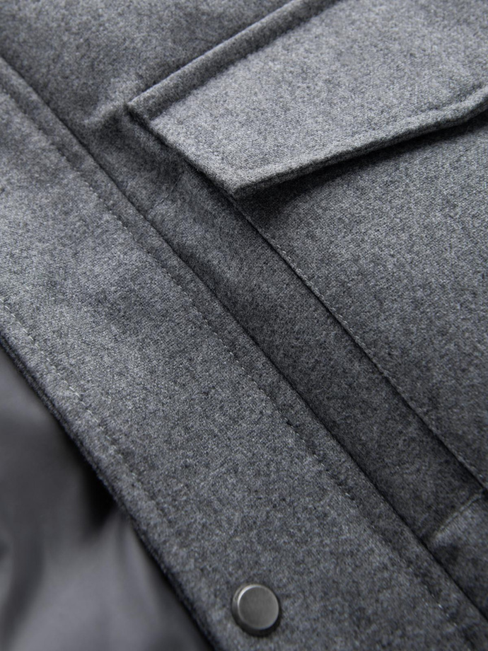 Warm long men's parka jacket with wool - grey melange V1 OM-JALJ-0217