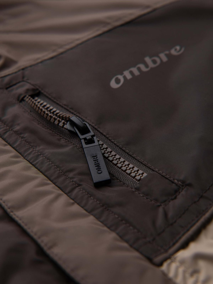 Pánska ľahká farebná športová bunda s fleecom - béžová a tmavohnedá V19 OM-JANP-0194