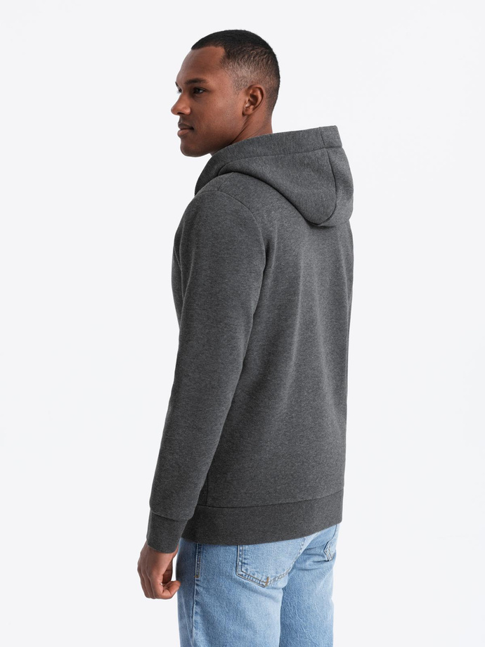 Men's button-down hooded sweatshirt - graphite melange V4 OM-SSZP-0186 