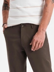 Men's REGULAR FIT chino pants with fine texture - brown V3 OM-PACP-0184