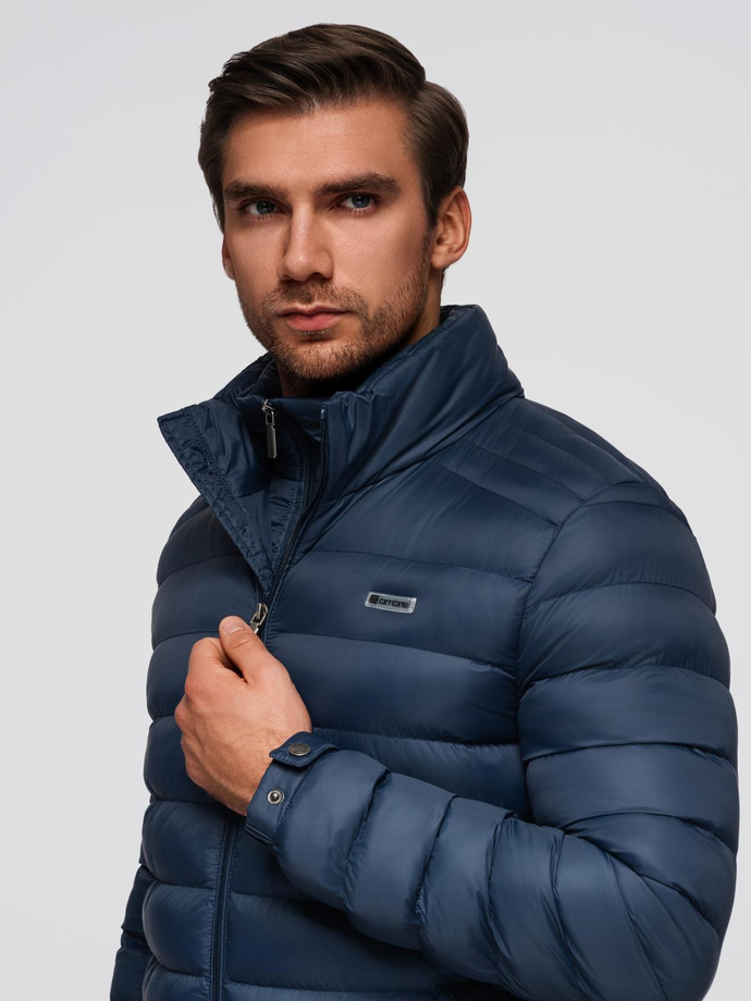 Men's quilted jacket with two fasteners - navy blue V1 OM-JALP-0231