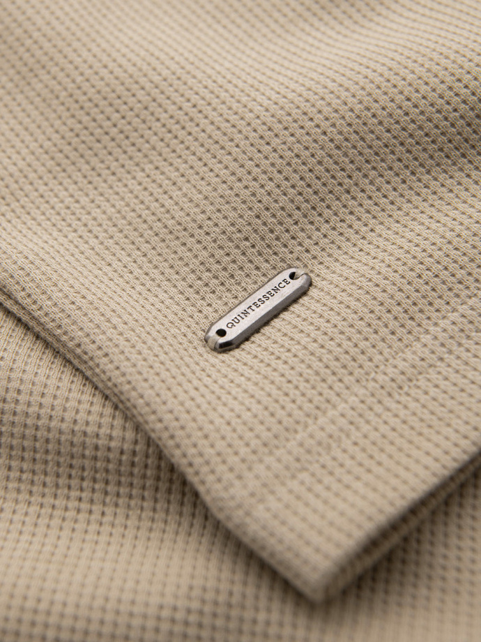 Vyriški vaflinės tekstūros marškinėliai su apvalia iškirpte - sand V2 OM-TSCT-0197