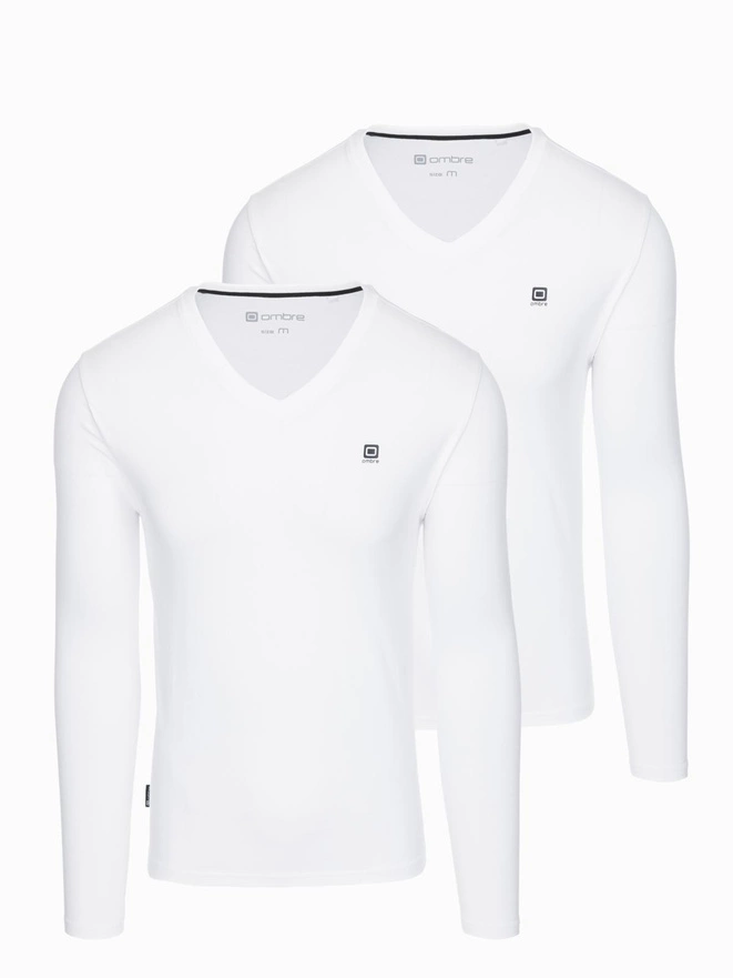 Vyriškas SLIM FIT rinkinys ilgomis rankovėmis su V formos iškirpte ir logotipu 2 vnt. - 2x baltas V4 Z103