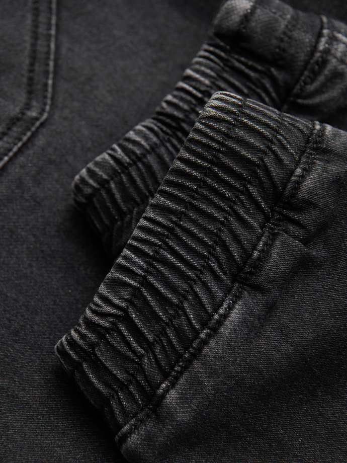 Pantaloni jogger din denim pentru bărbați cu cordon în talie - negru V4 OM-PADJ-0242