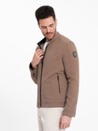 Pánska bunda BIKER zo štruktúrovanej tkaniny - svetlohnedá V4 OM-JANP-0138