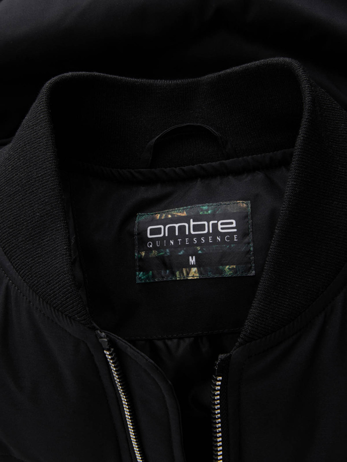 Men's quilted bomber jacket with metal zippers - black V1 OM-JALP-0143