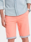 Men's chinos shorts with contrasting turn-up - salmon V9 W421
