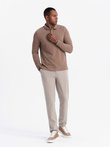 Men's structured polo longsleeve with patch - brown V4 OM-POLS-0131