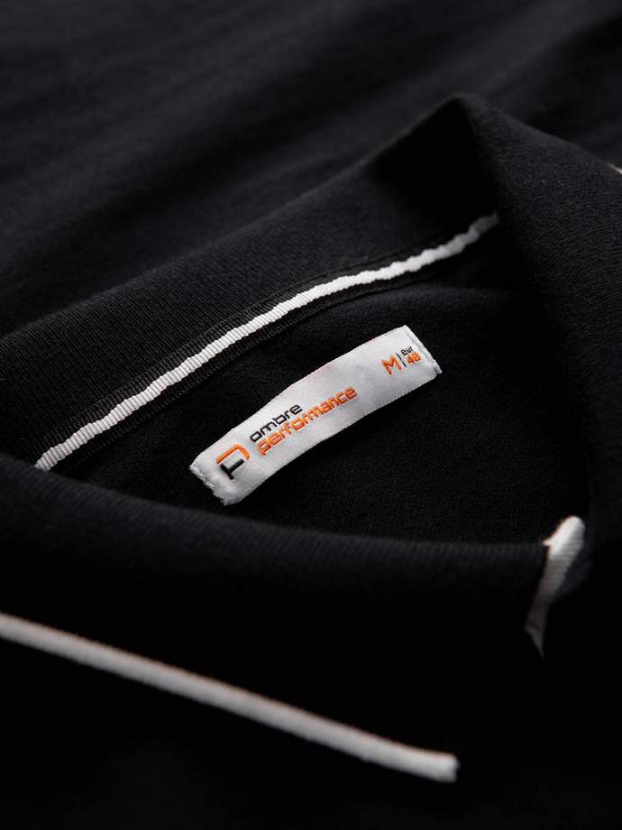 Men's fitted polo shirt with two-tone stripes - black V2 OM-POSS-0127