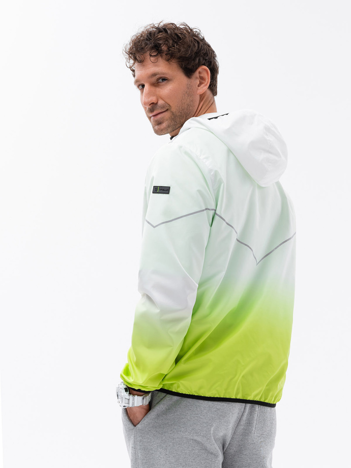 Jachetă sport pentru bărbați cu efect ombre - alb și verde lime V1 OM-JANP-0104
