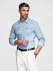 Men's denim snap shirt with pockets - light blue V1 OM-SHDS-0210