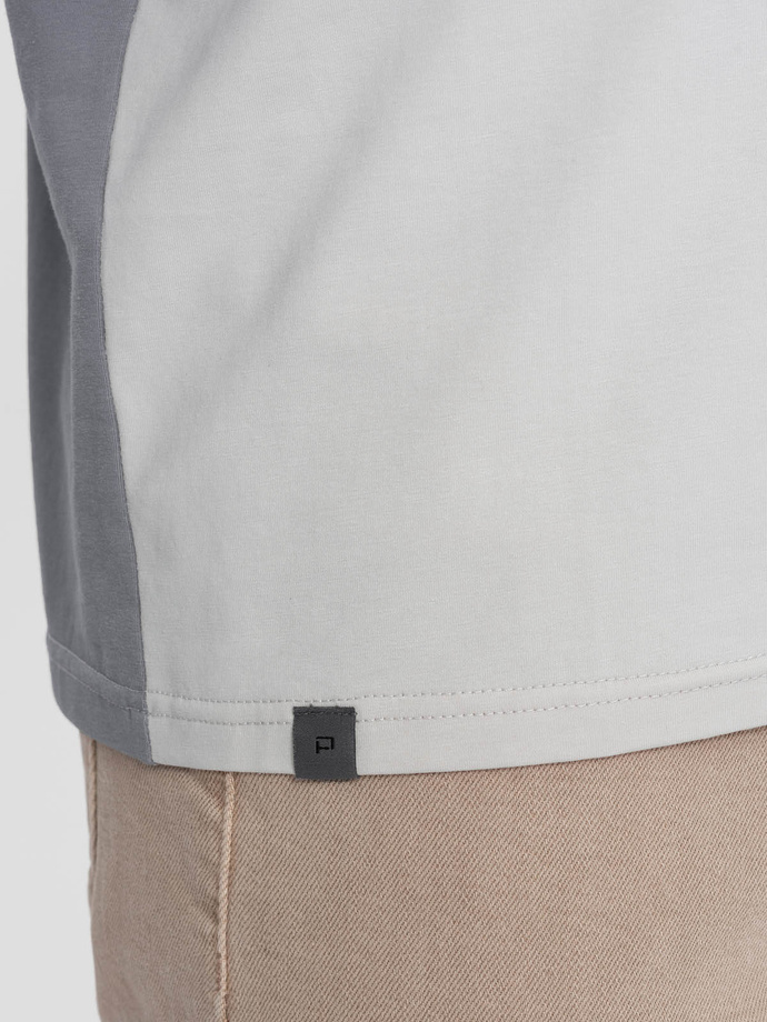 Tricou bărbătesc din elastan cu mâneci colorate - gri V4 OM-TSCT-0176