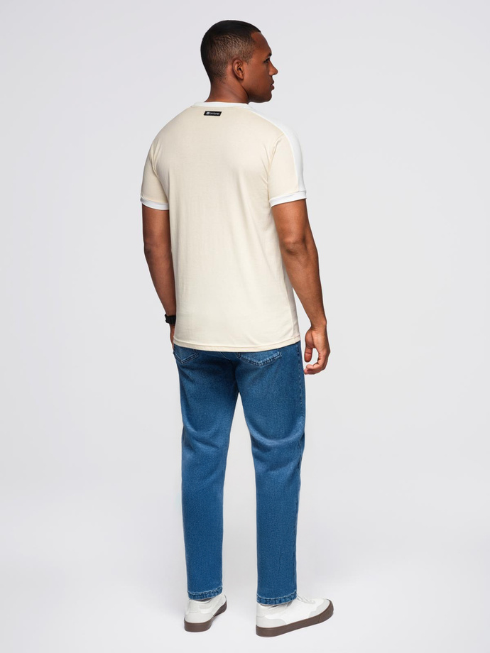 Tricou pentru bărbați cu dungi contrastante - crem V7 OM-TSCT-0115