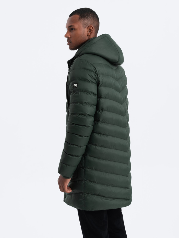 Pánská prošívaná zimní bunda parka - tmavě olivově zelená V1 OM-JALJ-0100