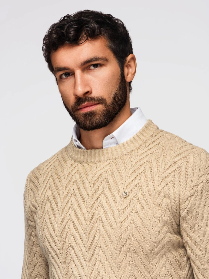 Men's zigzag knit sweater - sand V1 OM-SWSW-0147