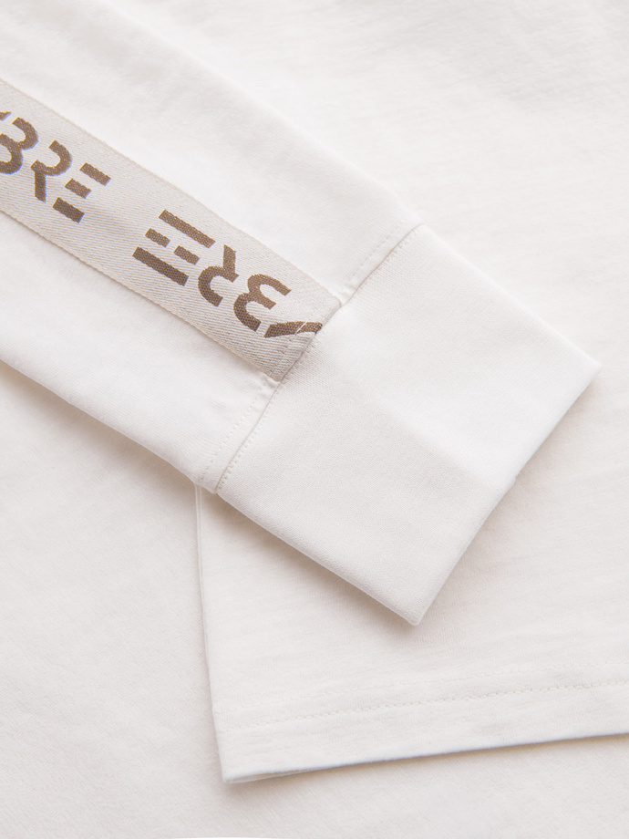 Men's cotton U-neck longsleeve with piping and chest print - broken white V3 OM-LSCL-0127