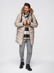Men's long warm parka jacket with hood - beige V5 OM-JALJ-0182