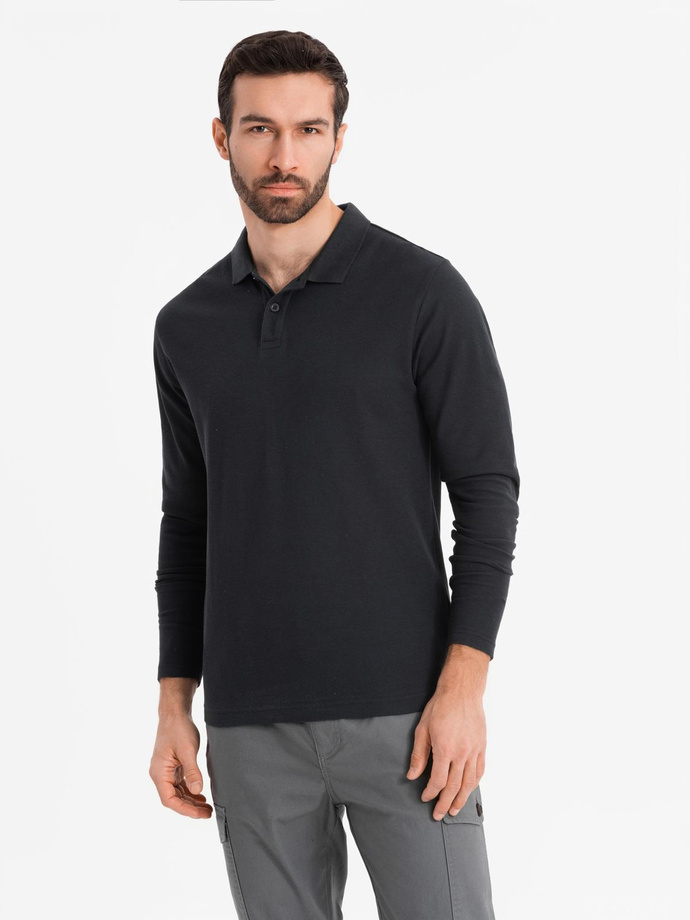 BASIC men's polo collar longsleeve - black V2 OM-POBL-0114