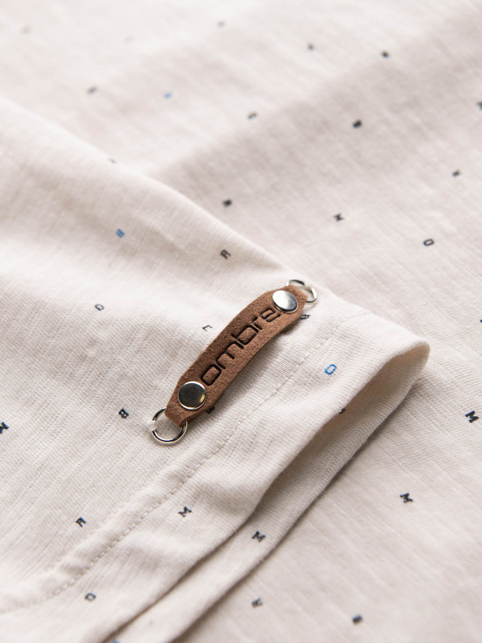 Men's full-print t-shirt with colorful letters - light beige V1 OM-TSFP-0185