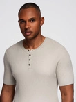 Men's knitted t-shirt with buttons at the neckline - light grey V3 OM-TSCT-0254