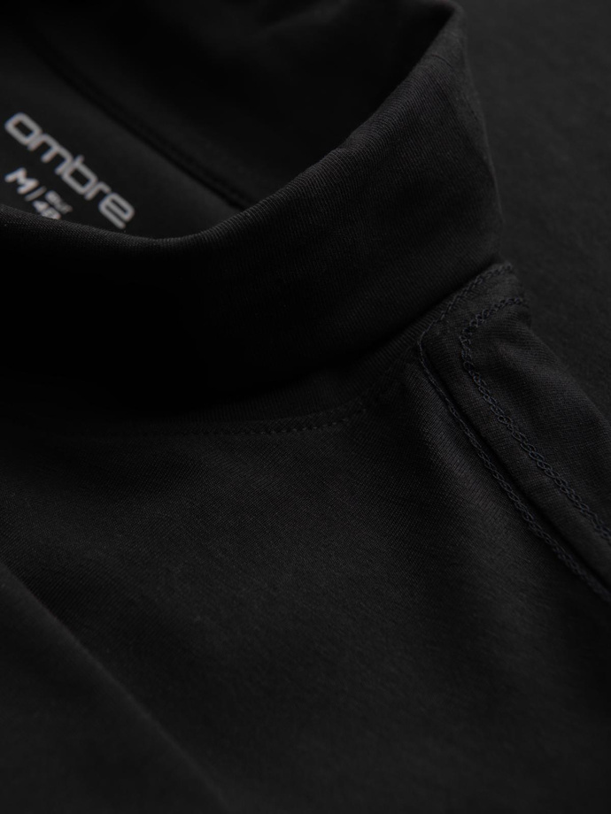 Men's plain turtleneck longsleeve - black V1 OM-LSCL-0130
