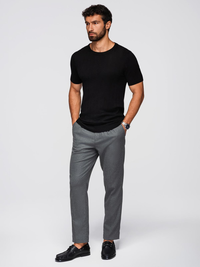 Men's openwork sweater with round neckline and short sleeves - black V2 OM-TSCT-0251