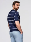 Men's horizontal striped polo shirt with viscose - navy blue and white V1 OM-POSS-0145