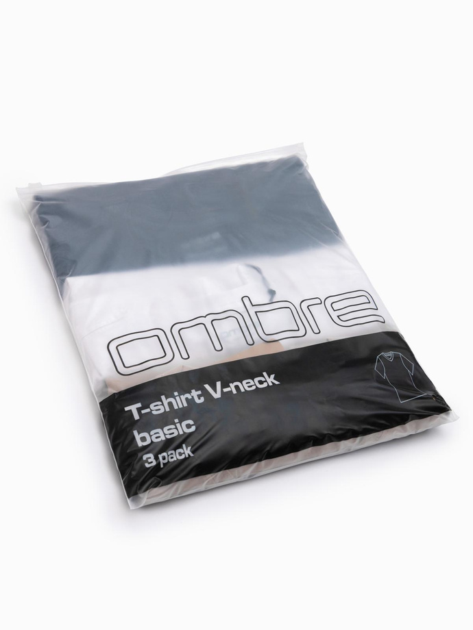 BASIC vyriški medvilniniai marškinėliai su V formos iškirpte - balti/smėlio/navy V12 OM-TSBS-0233