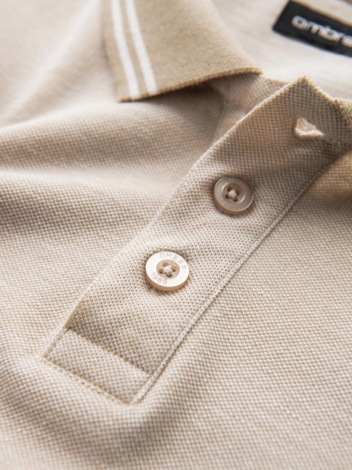 Men's melange polo longsleeve with embroidery - sand melange V4 OM-POLS-0129