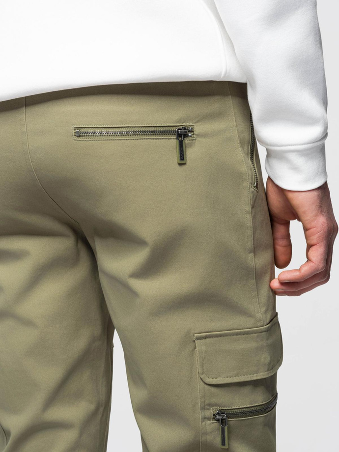 Pantaloni cargo STRAIGHT LEG pentru bărbați cu buzunare cu fermoar - olive V2 OM-PACG-0204