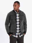 Jachetă bomber din denim pentru bărbați cu efect de spălare cu pietre - negru V2 OM-JADJ-0163
