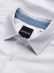 Men's knitted slim fit shirt with short sleeves and collar - white V1 OM-SHSS-0100