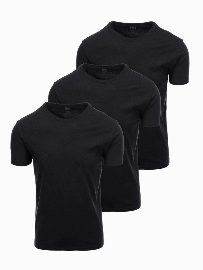 Set of BASIC men's cotton shirts with round neckline - 3x black V9 OM-TSBS-0232