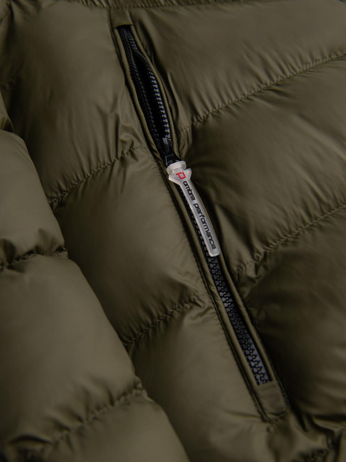 Vyriška dygsniuota žieminė kombinuoto audinio striukė - tamsiai alyvuogių žalia V3 OM-JAHP-0145