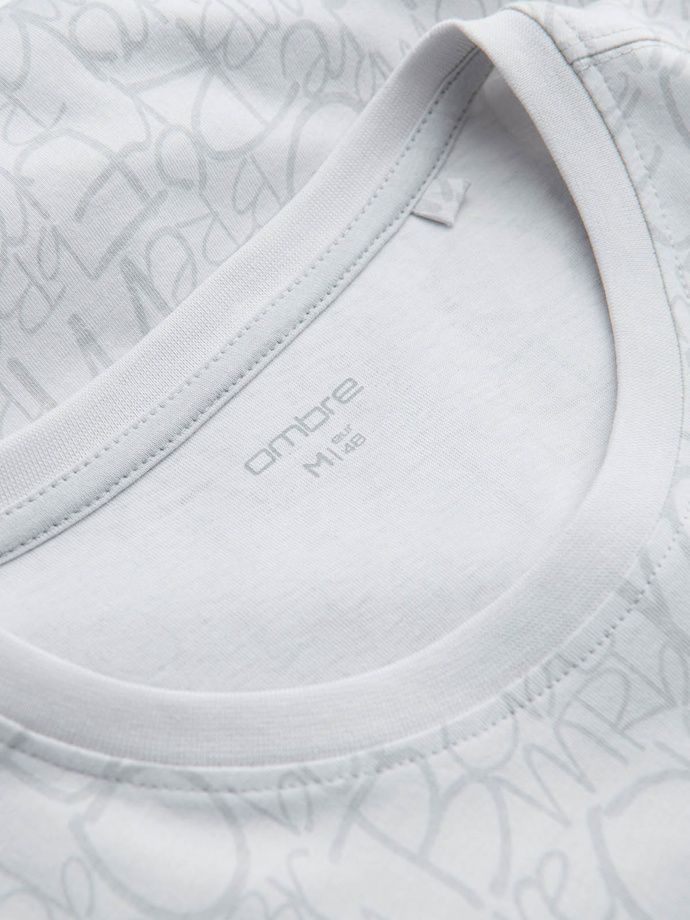 Men's cotton t-shirt with letter print and pocket - white-gray V3 OM-TSFP-0188