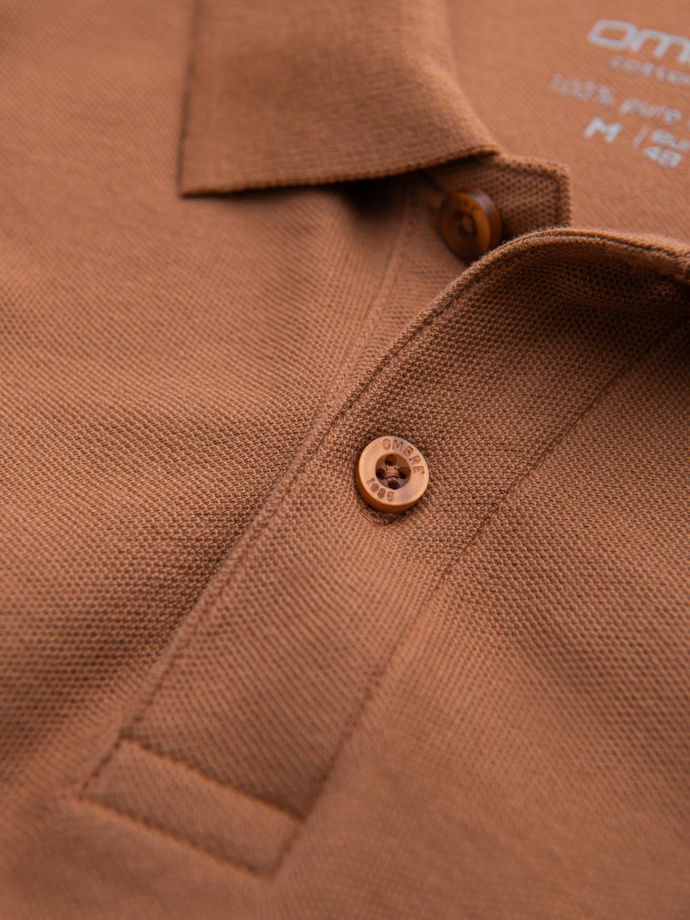 Tricou polo BASIC pentru bărbați BASIC tricot piqué monocolor - maro V23 OM-POBS-0100