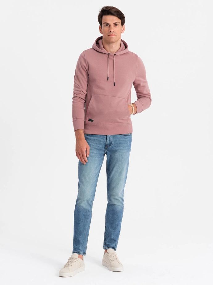 Men's BASIC cotton sweatshirt kangaroo hoodie - dark pink V4 OM-SSBN-0161