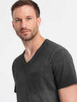 Men's brindle V-neck t-shirt with pocket - black V6 OM-TSCT-22SS-002