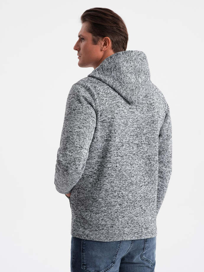 Men's non-stretch kangaroo hooded sweatshirt - grey melange V1 B1675