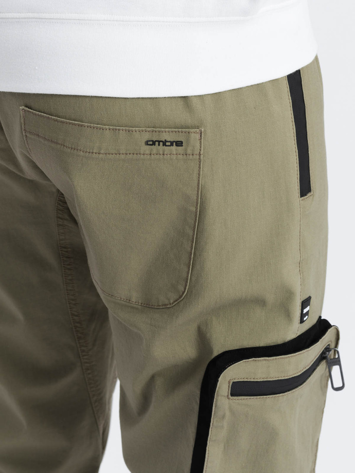 Pantaloni JOGGER pentru bărbați cu buzunare cargo cu fermoar - gri deschis V1 OM-PAJO-0135